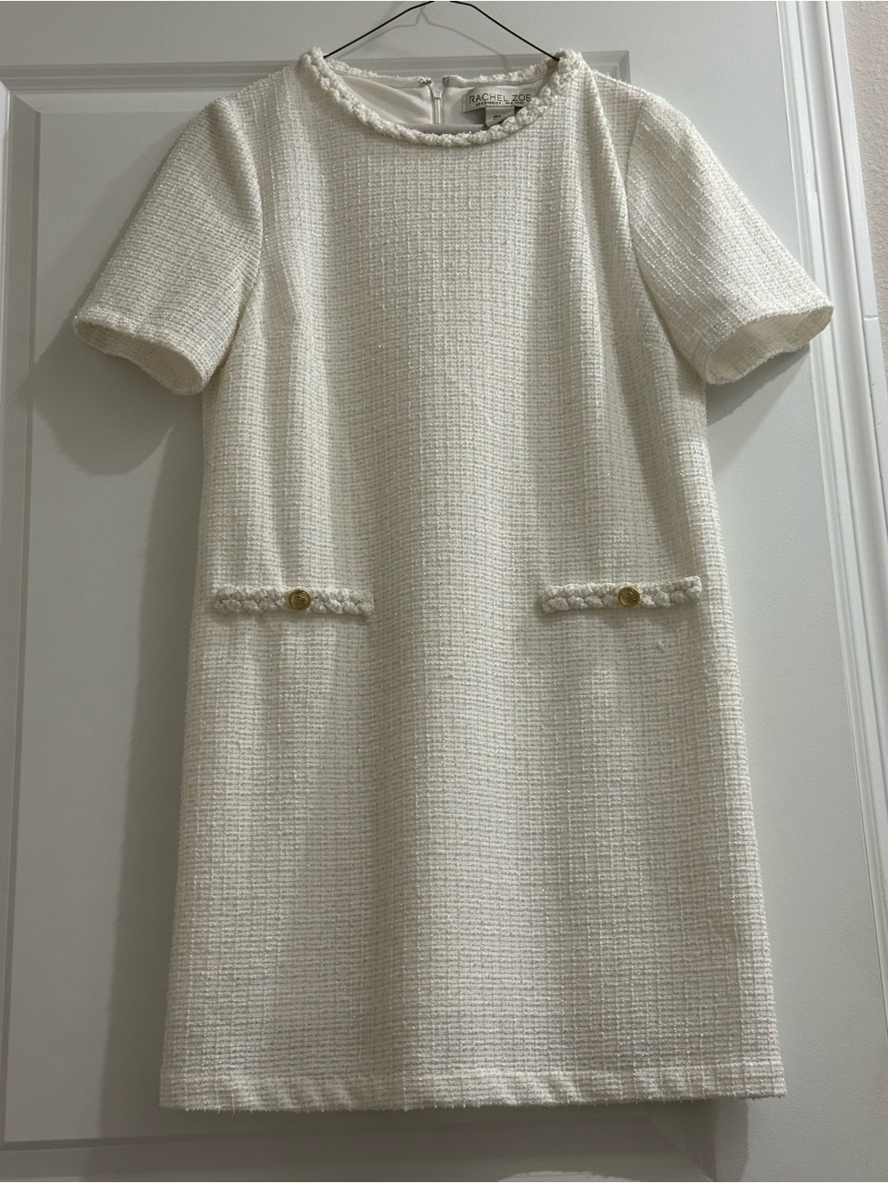 Rachel Zoe Ivory Tweed Short Sleeve Shift Dress Size S - Picture 1 of 6